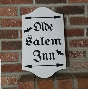 White & Black Old Olde Inn Salem Ma Mass Massachusetts Sign Happy Halloween